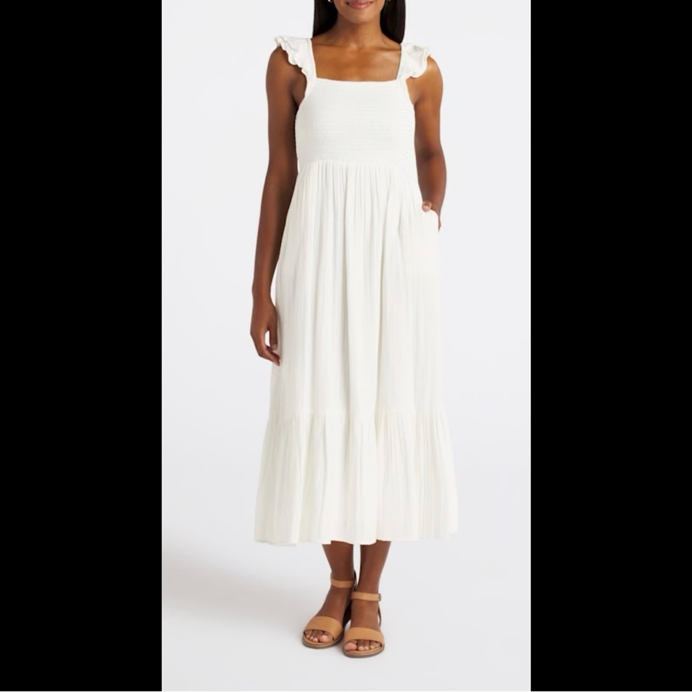 Z Supply White Ruffle Strap Midi Dress
